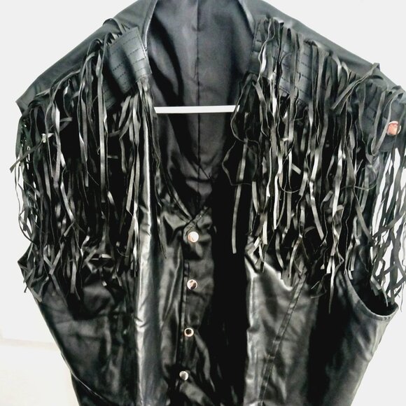 Men’s Faux Leather Fringe Biker Vest – Sleeveless Black Size 2X Large - Picture 8 of 8